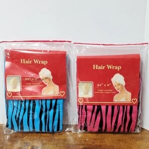 Lot of 2 HAIR WRAPS, Tiger Striped, Pink & Blue, For Drying Hair, Shower, More..